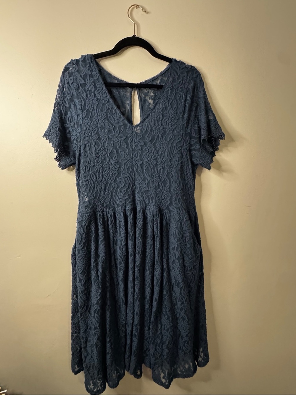Torrid Blue Floral Lace Fit & Flare Dress Size 2 2X Flutter Sleeve